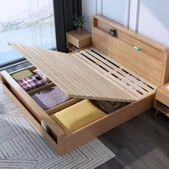 [🔥Free Delivery🚚🔥]Solid Wooden Bed Double Bed Modern Simple With Drawers Storage Bed Bed Frame With Headboard With bedside table Bed Frame With Mattress Single/Queen/King Bed Frame