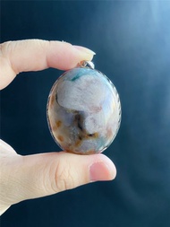 櫻花瑪瑙 粉大花 油畫風 綠 項鍊 S925銀鑲 天然石 禮物