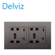 DELVIZ EU/UK/US Power socket Type-C interface charging socket 5-hole 1A1C wall socket PD18W 3100mA s