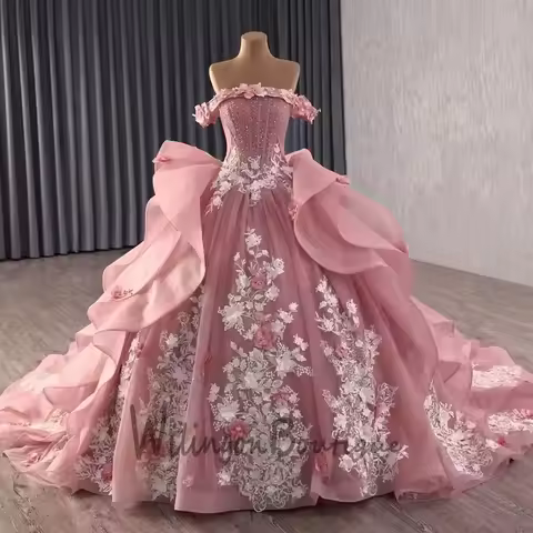 Wilingon-Boutique Princess Ball Gown Quinceanera Dresses Ruffle Floral Lace Appliques 3D Flowers Ves