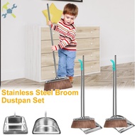 Broom and Dustpan Set with Long Handle Heavy Duty Stainless Steel Dustpan with Broom Upright Broom D