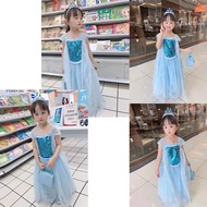 Frozen Elsa Costume for Kids White Blue Sequin Princess Mesh Dress For Baby Girl Christmas Halloween Party Gown Terno