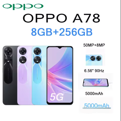 OPPO A78 6.56" Display 8GB+256GB 50MP AI Cam 5000mAh Long Lasting Battery 5G LTE 2026 Newest Dual SI