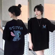 Ihkke Korean retro 100% cotton Stitch print oversized round neck casual T-shirt for women topP001470