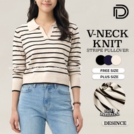 🇲🇾 DESINCE Women Stripe V-Neck Shirt Casual Baju Belang Wanita Kasual WT 059