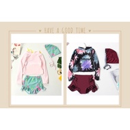 Kid’s Swimwear Cute Fashion Girls Swimsuit Split Long Sleeve Swimming Suits for Kids +