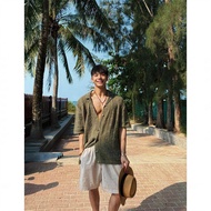 [Limited Time Sale] Retro Old Money Style Hollow Knitted Cuban Collar Shirt Men Summer Hawaii Seasid