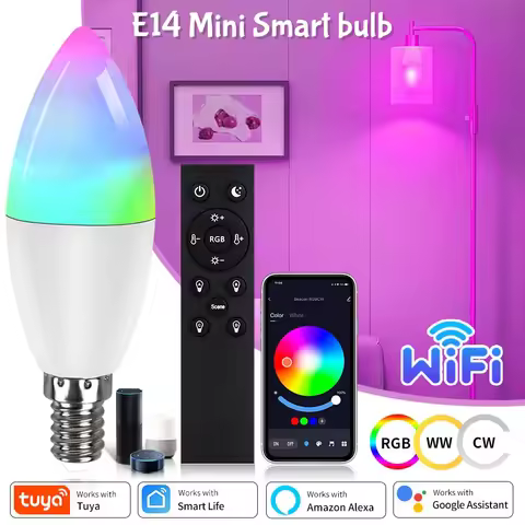 Tuya Wifi LED Smart Bulb RGB E14 Light Bulb Voice APP Control Dimmable For Google Home Alexa Smartli