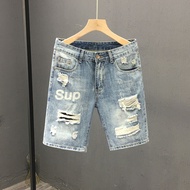 6.23-Ripped Denim Shorts Men's Casual Beggar Middle Pants Summer New Style Four-Five 5-Point Pants