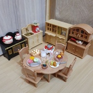 Vintage Kitchen Set, Oven &amp; Sink, Double Sided Cupboard, Dining Table Sylvanian Families Doll House Accessories