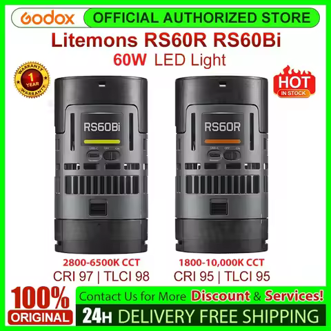 Godox RS60R/RS60Bi 60W RGB luz LED 1800 a 10000K CRI95 14 efectos para grabación de películas, trans