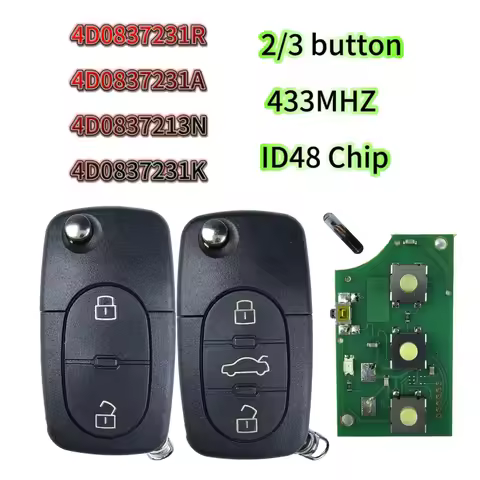 4D0837231R/231A/231N/231K 2/3 button 433Mhz ID48 Chip Key For Audi A3 A4 A6 A8 TT 2 Button Flip Fold