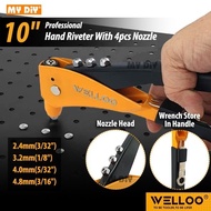 WELLOO Hand Rivert Gun 10" Hand Riveter Gun With 4 Nozzle 2.4mm 3.2mm 4mm 4.8mm Hand Rivet Tool