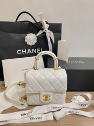 Chanel 23s White Mini Flap Bag with Top Handle