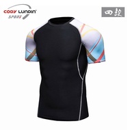 Yoga Clothes Top Men's Sports Running Tights Elastic Compression Short-Sleeved Shirt T-shirt Fitness Clothes Fashion fitness suit for men