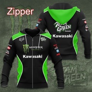 Xzx180305 in stock! Monster Energy Kawasaki racing team 3D print men zip up hoodies motorcycle racing spring sport children Sweatshirt Jacket coats
