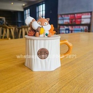 🎀順豐包郵 現貨Starbucks星巴克樹樁松鼠木紋帶蓋咖啡杯松鼠楓葉馬克杯陶瓷辦公室喝水杯子