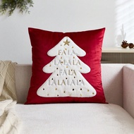 1pc Christmas Red Star Falala Christmas Tree Embroidered Throw Pillow Cover, Suitable For Indoor Dec