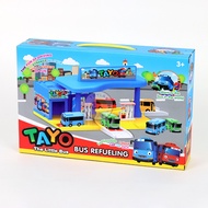 TAO BUS GAS TANK TOY SET AND 2 RUNNING TAYO BUS MODELS