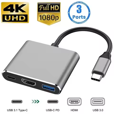 Type-C 3-in-1 Multiport Adapter for Switch/Phone/Computer | HDMI/USB/Hub Converter | Ultra-Slim Desi
