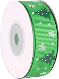 Trimming Shop Christmas Ribbon for Gift Wrapping, Green Christmas Grosgrain Ribbon for Crafts, Hair Bow, Christmas Tree &amp; Wreath Decor, Xmas Party Gift, Snowflakes &amp; Christmas Tree, 20mm x 1 Metre