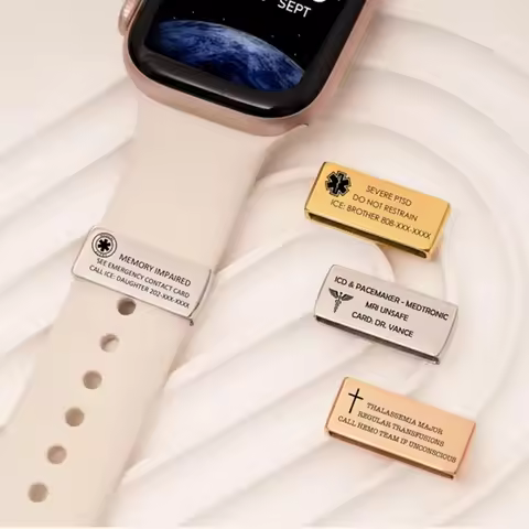Personalized Medical Alert Tag Smart Watch Charm,Medical Alert Id Tag For Watch Band, Engraving for