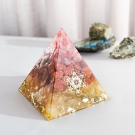 【粉晶、金砂石、黃晶】奧根水晶能量金字塔Orgonite 8x8 cm