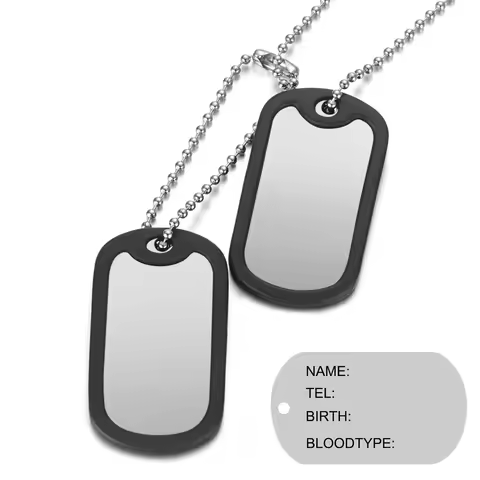 Customized Photo Family Name Necklace Military Army 2 Dog Tags Stainless Steel ID Tags with Black Si