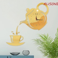 ALISOND1 Acrylic Mirror Wall Clock, Teapot Design Silent Teapot Wall Clock Sticker, Funny DIY 3D Easy to Read 3D Decorative Clock Wall