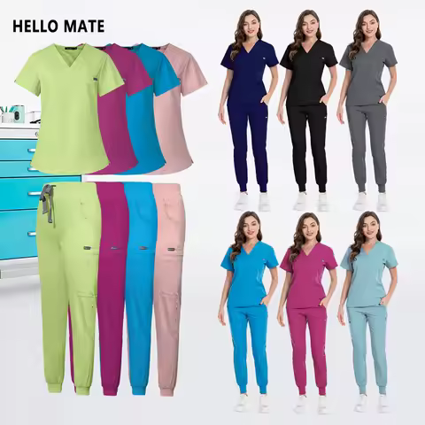 Hospital Doctor Scrubs Set Pockets Medical Surgical Overalls Operating Room Workwear Clinical Nurse 
