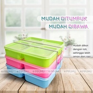 Lunch Box Segi Kotak Sekat 5 Plastik Warna Pink Biru Hijau Tebal Murah Awet Tahan Panas Kuat Premium