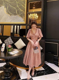 [HÀNG HOT] Đầm Von Lụa Kiểu Mới Cổ Chữ V Tay Ngắn Cánh Bướm Kết Hợp In Hoa Liti Xinh Đẹp TTSA1718