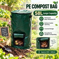 P&S 58L PE Compost Fermentation Bag Cylindrical Garden Compost Bin with Lid Wear Resistant Thickened