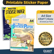 Matte & Kraft Label Inkjet Photo Sticker Paper 175Gsm A4 Size (20 sheets per pack)