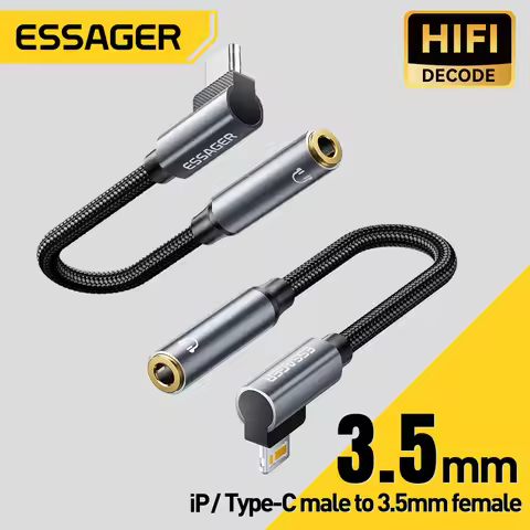 Essager L-shape Type-C to 3.5mm Jack Audio Cable for iPhone 16 15 Samsung Lightning to 3.5mm Headpho