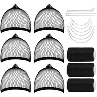 Giegxin 6 Hair Net for Sew in Weave Black Stretch Mesh Wig Cap 10 Weaving C I J Shape Needles 3 Blac