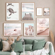 Sunset Sea Beach Boho Landscape Poster Ocean Turtle Seascape Art Painting Canvas Print Mural Nordic Wall Picture Home Room Decor