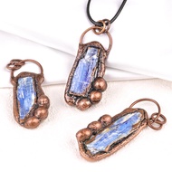 CS26-1991-Natural Kyanite Retro Pendant Irregular Kyanite Rough Stone Bronze Necklace European Ameri