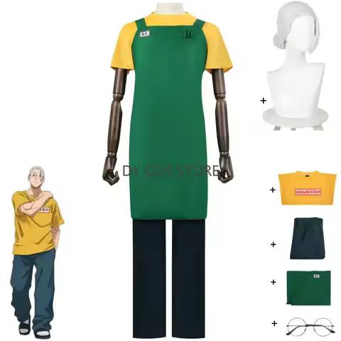 New Anime Sakamoto Days Sakamoto Taro Cosplay Costume Yellow T-shirt Uniform Glasses Green Apron Wig