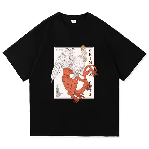 Dungeon Meshi Chimera Anatomy Diagram Graphic T Shirt Men Women Anime Vintage Gothic Loose Y2K Manga