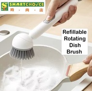 時尚店 - 旋轉式洗碗刷（長柄，適用於鍋碗瓢盆清潔）（可用洗碗機清洗）（不刮傷刷毛）（多功能旋轉鍋刷）(米白色)