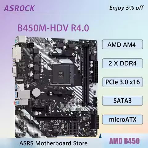 AMD B450 ASROCK B450M-HDV R4.0 Motherboard Support AM4 CPU Ryzen 9 5900X 5900XT 3950X 5 5600X 7 3800