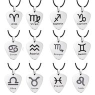 Twelve Constellation Pick Pendant Stainless Necklace Pick Lettering Leather Rope Necklace 811alpian