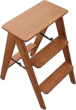 JIKUGO Foldable Step 23.6x14.7x7.6in Stool Bamboo,3 Step Ladder with Wide Anti-Slip Pedal,Home Furni