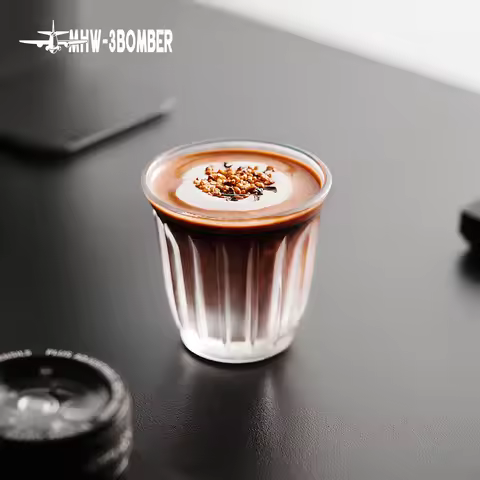 MHW-3BOMBER Vintage Glass Coffee Cup Ribbed Clear Glass Tumbler Heat Resistant Espresso Water Tea Cu
