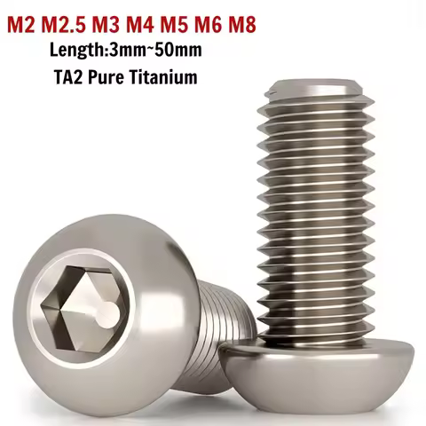 TA2 Pure Titanium Button Head Allen Bolts M2 M2.5 M3 M4 M5 M6 M8 ISO7380 Gr2 Ti Hex Socket Round Pan