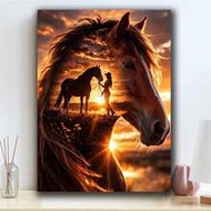 Diy Diamond Art สำหรับ Sunset Cowboy Woman And Horse, Diamond Mosaic Diamond Painting Embroidery Ful