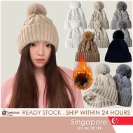 [SG] Korean Women Winter Knitted Beanie Hat Soft Thick Fleece Lined Keep Warm Free Size