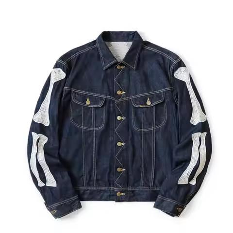 24SS KAPITAL Hirata Hiroshi Japanese Denim Lapel Bone Embroidery Loose Jacket Men Coats New