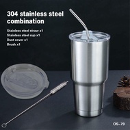 30oz (900ml) Stainless Steel Double Wall Mug With Straw || Vacuum Insulated Tumbler Stainless Steel Thermal Cup Mug